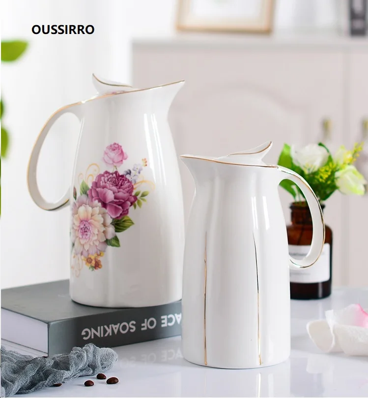

1L/1.5L / 2L Ceramic Pitchers Water Bottles Cold Kettle No Explosion Jug Large Capacity Household Ceramic Thermos