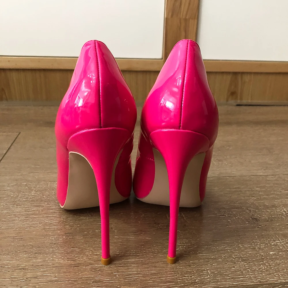 Veowalk Rose Pink Women Patent Curl Cut Pointy Toe Stiletto Pumps Chic  Ladies Ultra High Heel Shoes Customize 8cm 10cm 12cm