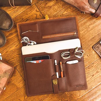 

Genuine Leather Men Portable Briefcase Male Laptop Handbag Multi-function Computer Surface Liner Bags First Layer Leather Zipper