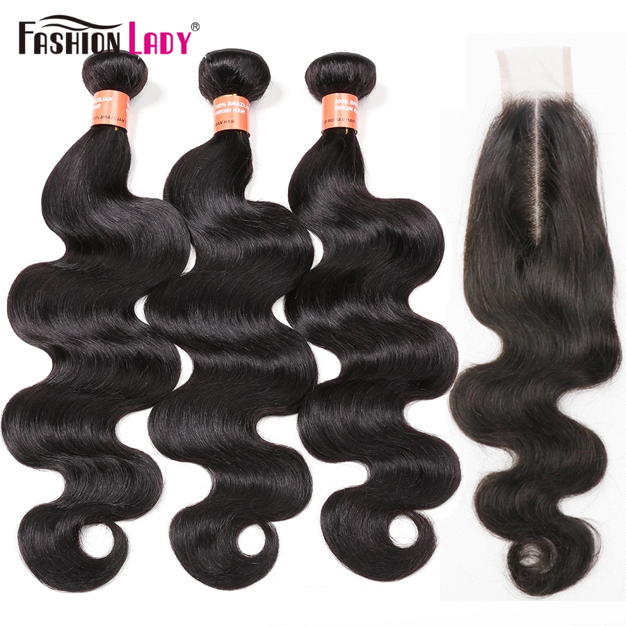 

Fashion Lady Body Wave Peruvian Bundles With 2x6 inch Closure Human Hair Weave Natural Color 3 Bundles With Closure Non-Remy