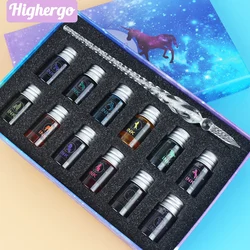 Highergo – stylos en verre cristal faits à la main, 12 couleurs encre en poudre or pour écriture, dessin,calligraphie, cadeaux, 13 pièces/boîte, nouveau 