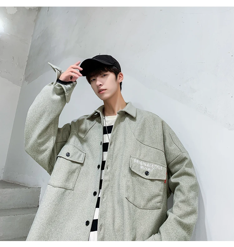 Autumn New Woolen Jacket Men Fashion Solid Color Casual Woolen Coat Man Streetwear Wild Loose Jackets Male Clothes M-2XL