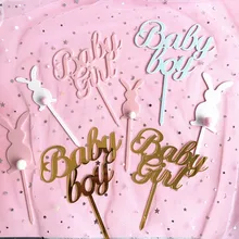 女の赤ちゃん少年ケーキトッパー旗キッズハッピーバースデーピンクブルーゴールドカップケーキトッパー結婚式の花嫁党ベビーシャワー装飾(China)