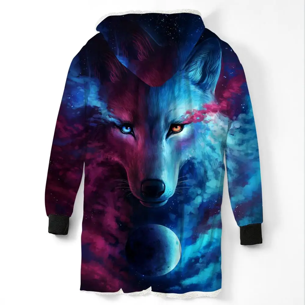 Personalized Animals Series Red Wolf Hooded Blanket For Guy Wearable Plush Sweater Coat Pullover Sleeves Fleece Throw Blankets
