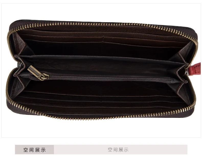 cossroll New first layer cowhide wallet long zipper ladies leather card bag large capacity European and American clutch bag