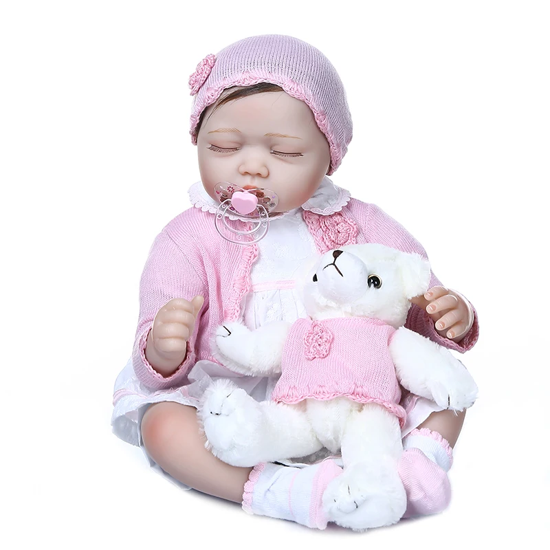 NPK 55CM 55CM newborn sleeping baby lifelike bebe doll reborn baby handrooted hair soft weighted body adorable doll soft touch