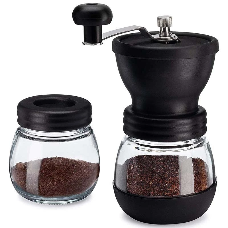 Manual Coffee Bean Grinder with Ceramic Cone Grinder, 2 Glass Jars with