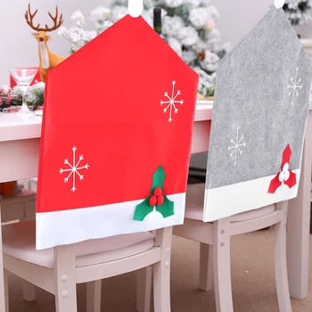 

Christmas Snowflake Red Cap Chair Gray Cover Dinner Table Case Decorations Chair Cover