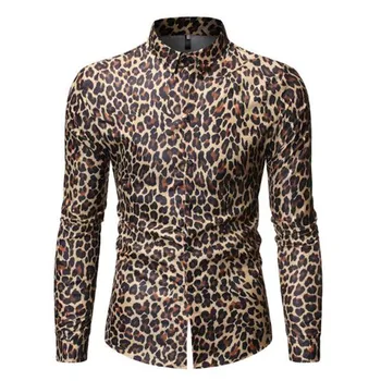 

Mens Trend Nightclub Leopard Print Shirt High Quality Long Sleeve Shirt Male Social Casual Party Shirt Chemise Homme Dress Shirt