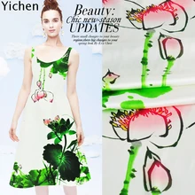 Китайский стиль с принтом лотоса белая натуральная шелковая ткань с принтом шелковый атлас настоящая одежда из шелка платье Чонсам эластичный атлас