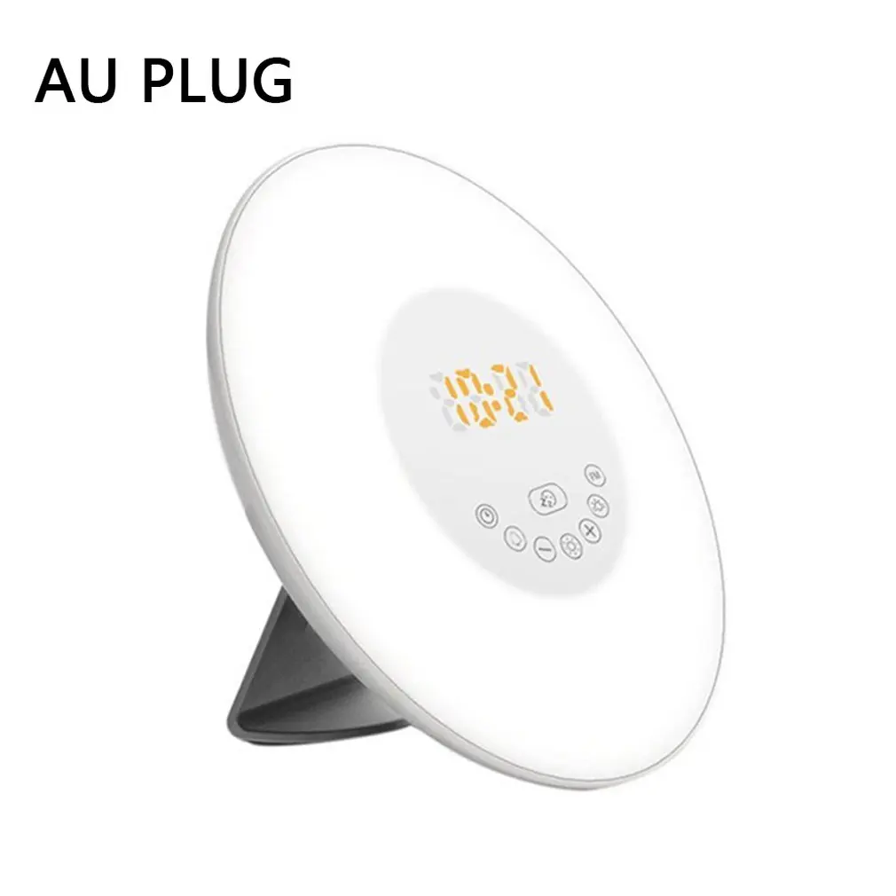AU PLUG Цветной светодиодный электронный будильник, имитация восхода и закат, природа, будильник, музыка, Красочный ночник - Цвет: AU PLUG