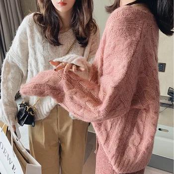 

MISHOW V Neck Solid Knit Wool Sweater Women Loose Pullover Fall Winter Warm Sweaters and Pullovers Female Fashion New MX19D5722