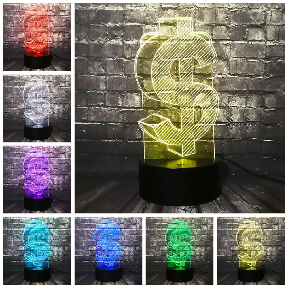 Горячая 3D доллар наличные модели USB светодиодный светильник 7 цветов Изменение Иллюзия ночник сверкающая вспышка освещение для магазина Декор подарок