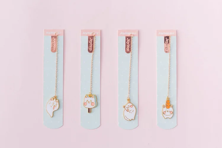 4 шт./компл. Kawaii Мороженое кошка металлическая Закладка для книги и изображением мультяшного персонажа-котенка подвеска "Книга" Держатель Подарочные канцелярские товары