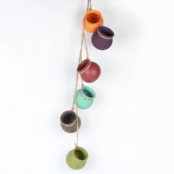 

Mini Hemp Rope String Cylinder Succulent Plant Ceramic Hanging Pot Basket Suspension Wall Hanging Lazy Flower Holder Flowerpot