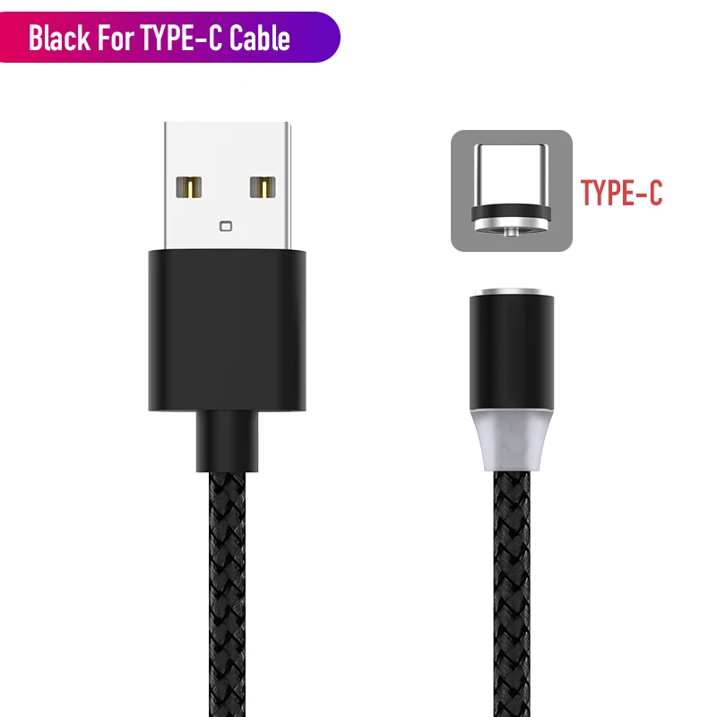 Светодиодный магнитный usb-кабель для быстрой зарядки iPhone samsung, кабель Micro USB type C, магнитный телефонный кабель для Xiaomi huawei - Цвет: Black For Type-C