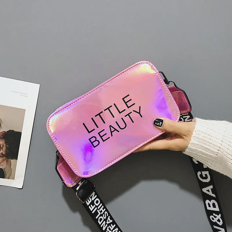 

2019 new small square bag letters shiny girl students shoulder diagonal bag cross body bags Hip-Hop