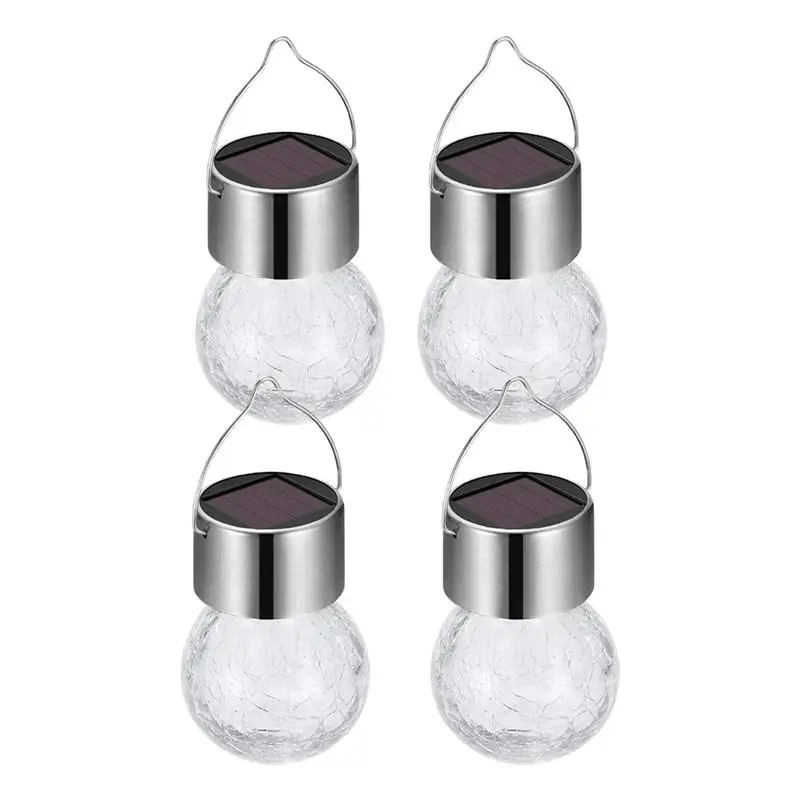 4Pcs Solar Landscape Light Hanging Lamp Crack Glass Ball LED Lights Christmas Decoration Festive Atmosphere Lights for Garden