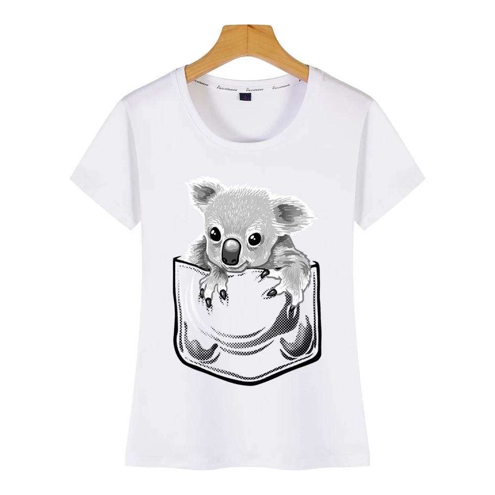 Женская футболка с карманом koala белая короткая круглым вырезом|Футболки| |