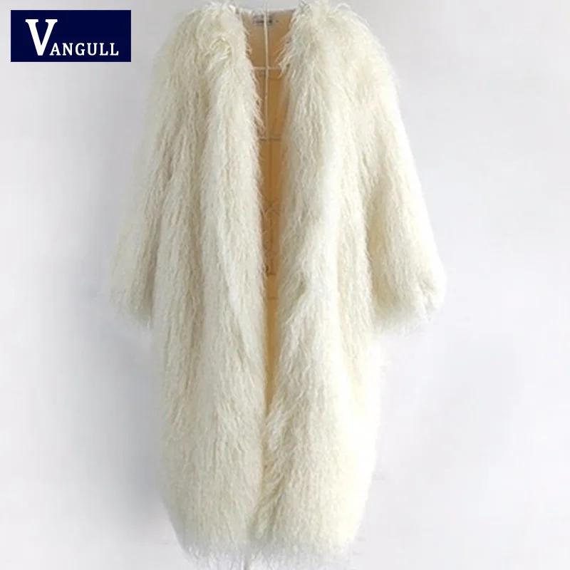 

Vangull Winter Women High Quality Faux Mongolia Sheep Fur Coat Luxury Long Fur Coat OverCoat Thick Warm Fluffy Jacket Coats 2019