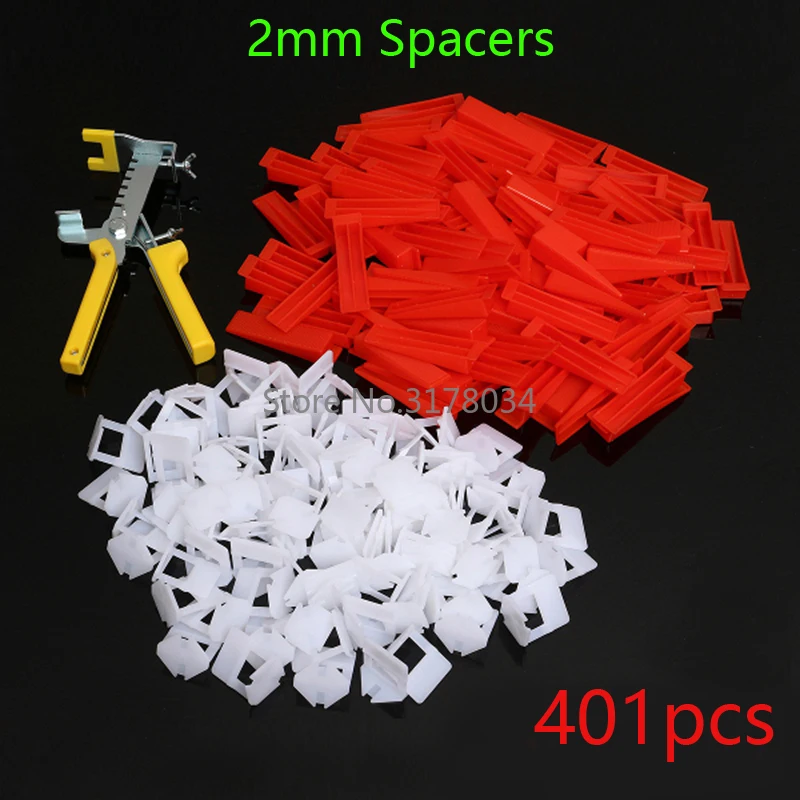 401pcs 2mm Spacer Tile Leveling System Spacer Tiling Flooring Tools 300 Pieces Clips + 100 Pcs Wedges + Pliers