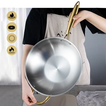 

Wok Non-stick 304 Stainless Steel No Coating Pan Less Fume Multi-function Induction Cooker Gas For Cooking Wok