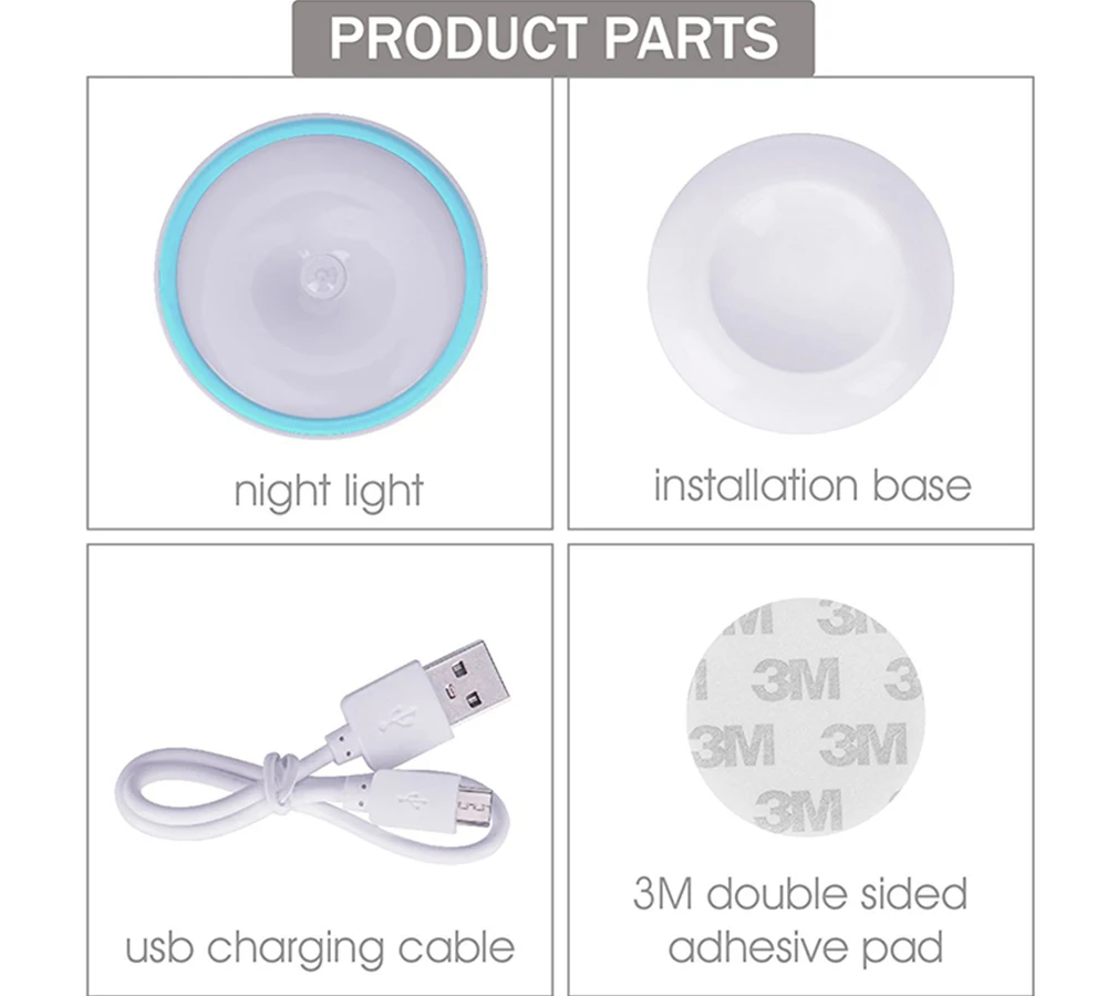 USB Recharge LED Motion Sensor Night Light Light Control Cabinet Closet Wall Lamp for Bedroom Bedside Home Decoration