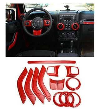 

(Red 12PCs) Car Decoration Steering Wheel & Center Console Air Outlet Trim for Jeep Wrangler JK JKU Accessories 2011-18