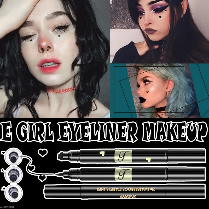 Egirl Eyeliner Makeup Easy To Wear Heart Shape Eyeliner Stamp Seal Waterproof Black Liquid Eyeliner Pen E Girl Makeup Look Eyeliner Aliexpress