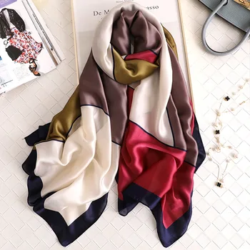 

2019 Spain Fashion Women 100% Pure Silk Scarf Female Luxury Brand Ombre Plaid Print Foulard Shawls and Scarves Beach Hijab Snood