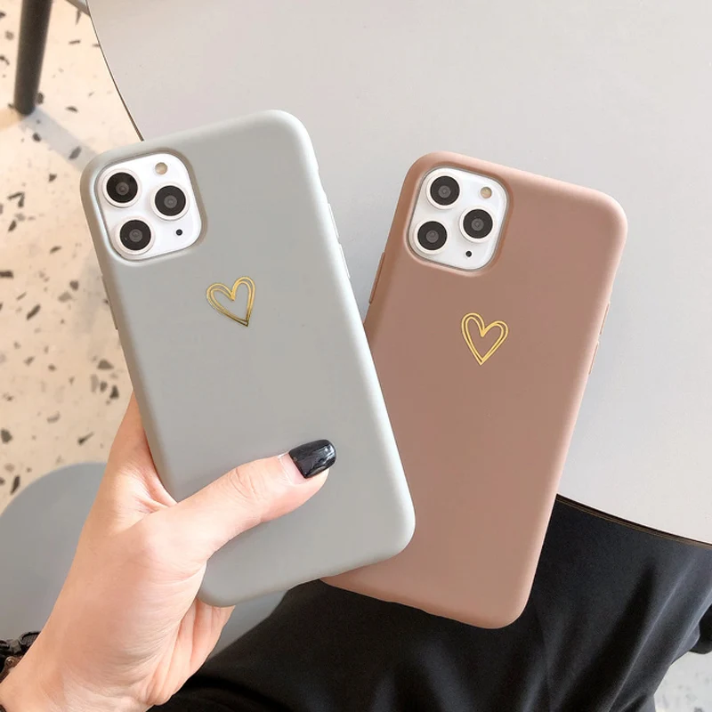 Золотое любовное Сердце чехол для телефона IPhone12 Pro Max XR 7 6 8 Plus однотонная цветная