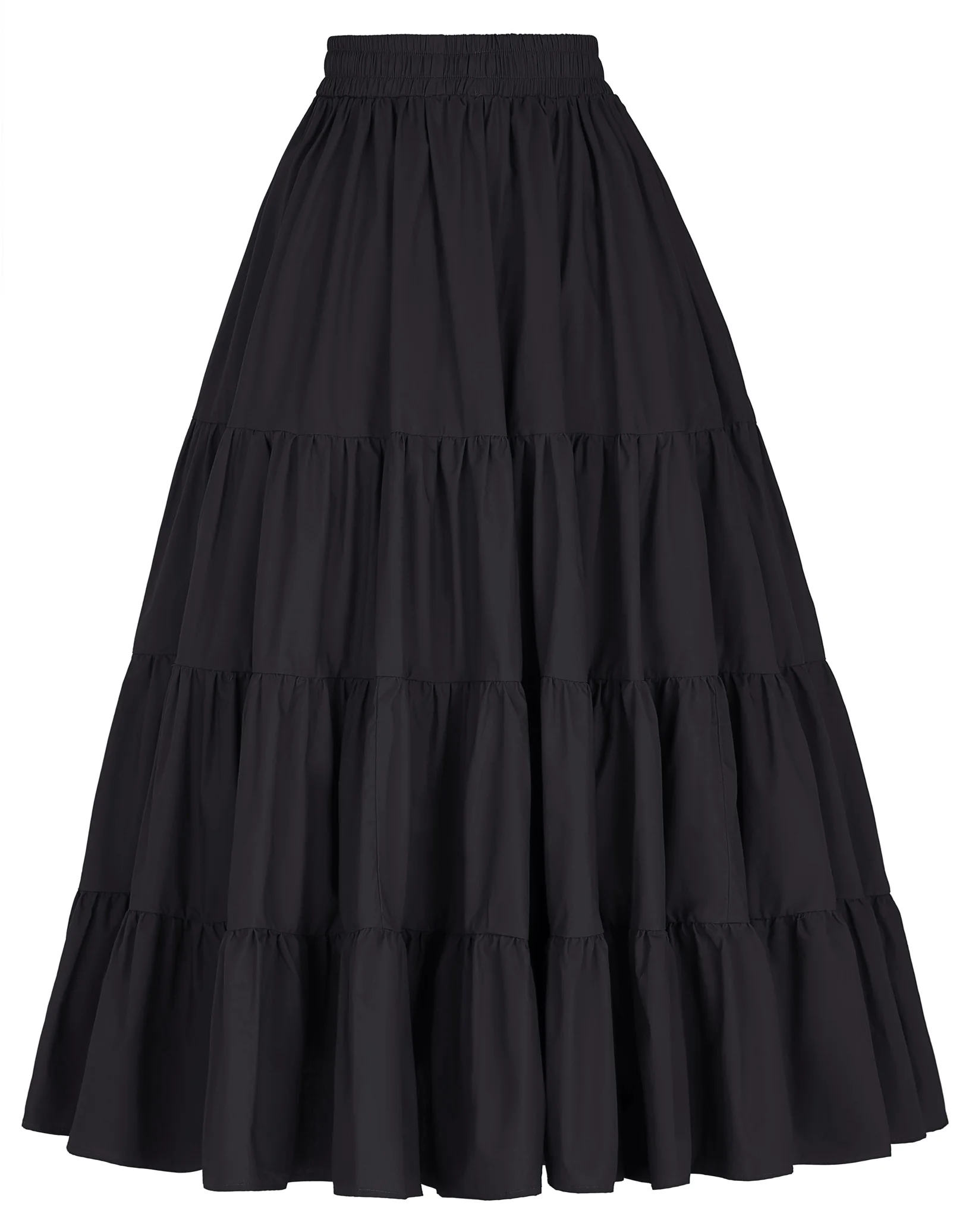 Grace Karin, длинная юбка макси, Женская Повседневная эластичная юбка трапециевидной формы с высокой талией,, новая мода, миди юбки для вечеринок, юбка длиной до щиколотки - Цвет: Black