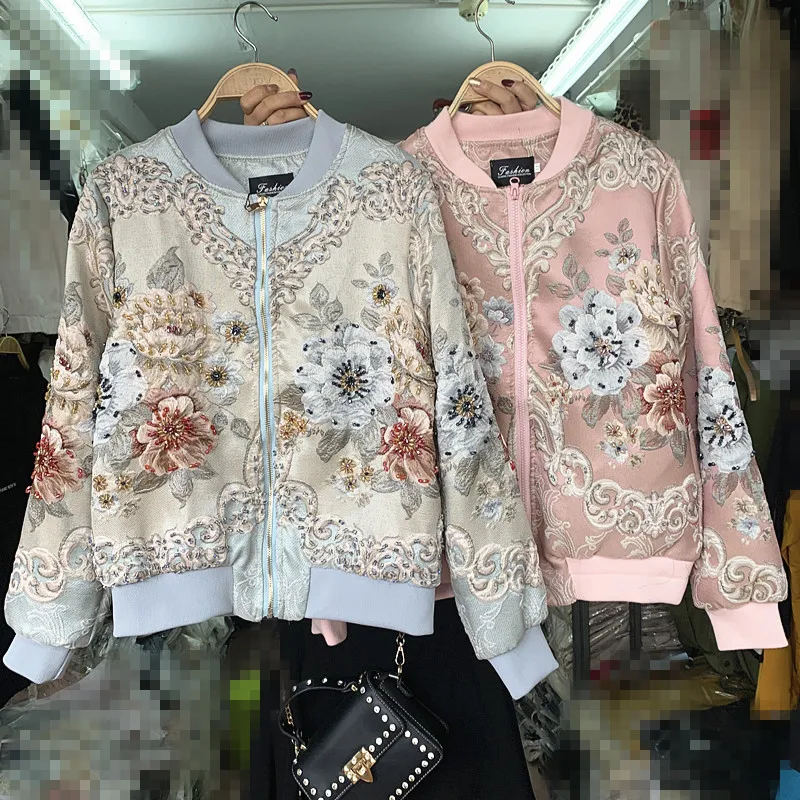 Finest  European and American high-end vintage embroidery flowers heavy work beaded diamond jacket