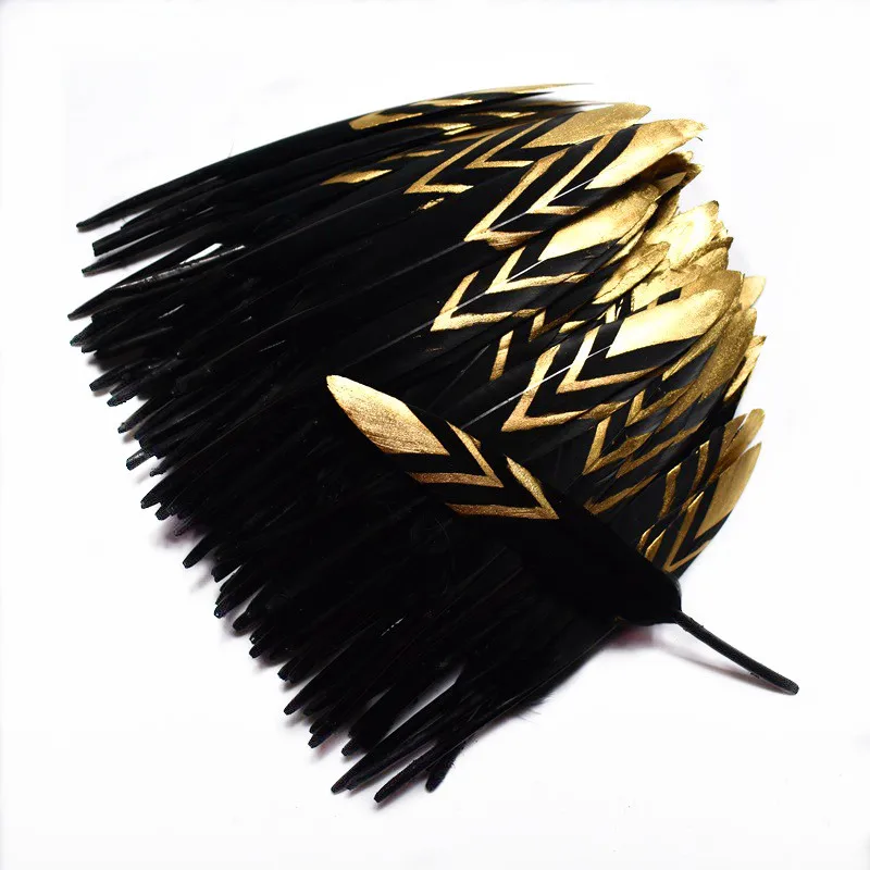 

20pcs/lot black and gold Duck Feathers crafts 10-15CM natural Goose Feather for jewelry making DIY Home plumas Party decoration