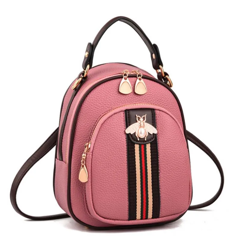 Для женщин рюкзак с пчелами, модная мини-юбка из искусственной кожи сумка с пчелами запасная деталь плечо Маленькое стильный рюкзак для путешествий, для отпуска, Колледж Повседневная Сумка кросс-боди - Цвет: Pink