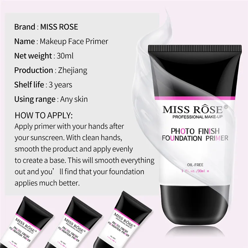 Miss Rose основа для лица масляный Праймер-контроль база макияж праймер прозрачный Увлажняющий Осветляющий корректирующий пор Гладкий укрыватель