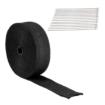 

15M Titanium Alloy Wrapped Exhaust Pipe Black Fiberglass Insulation Tape + 15 Cable Bundles 30Cm