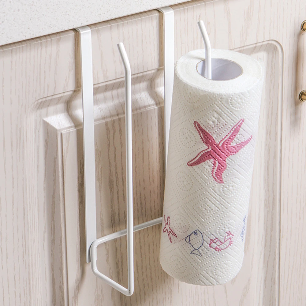 Punch Free Cabinet Door Paper Holder Kitchen Organizer Tissue Holder Hanging Bathroom Roll Paper Holder Creative Towel Rack