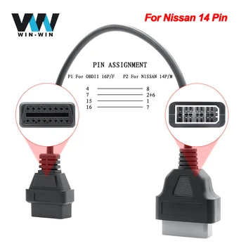 

For Nissan OBD2 16Pin Extension Cable OBD to OBD2 16Pin Connector Adapter For NISSAN 14 Pin OBD 2 OBD2 Car Diagnostic Auto Tool