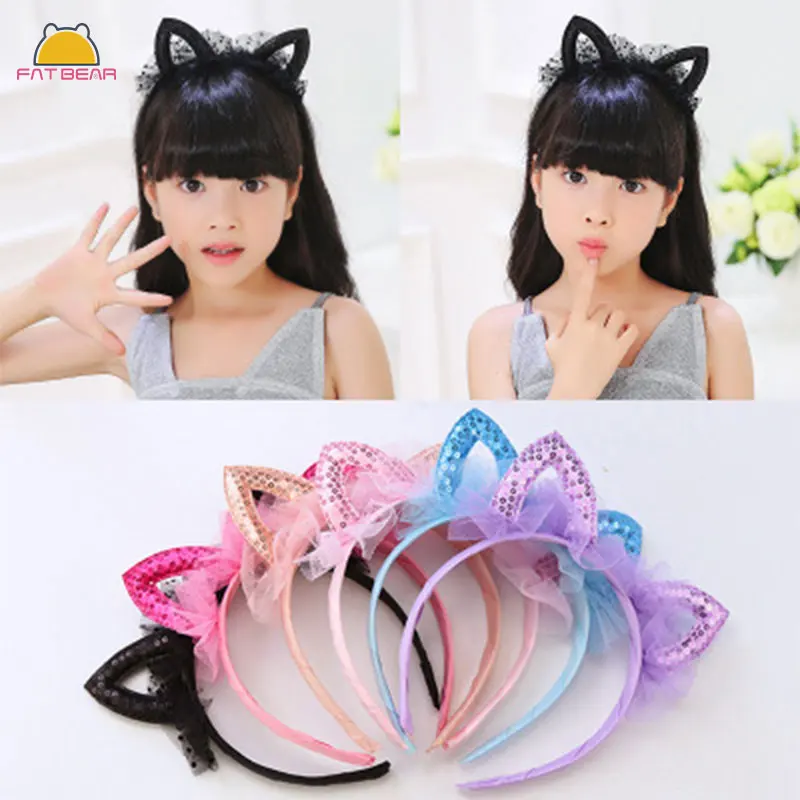 Easter Lace Cat Ears Headband Colorful Lovely Sequin Handmade Hair Bands Cartoon Kids Girls Childern Accessories | Мать и ребенок