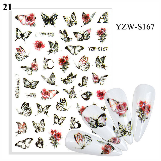 Flower Leaves Self Adhesive Sliders Beauty Nail Foils Blue & Black Summer Art Nail Stickers 3d Decals New 2021