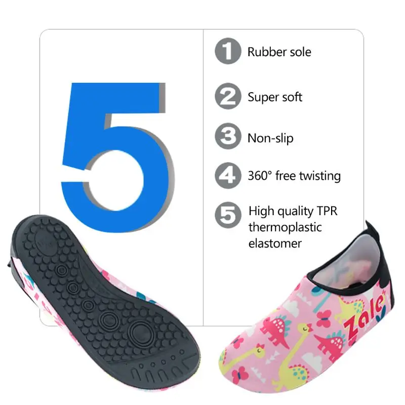 Toddler Kids Swim Water Shoes Cute Cartoon Dinosaur Monster Print Non-Slip Rubber Sole Quick Dry Barefoot Aqua Beach Pool Socks