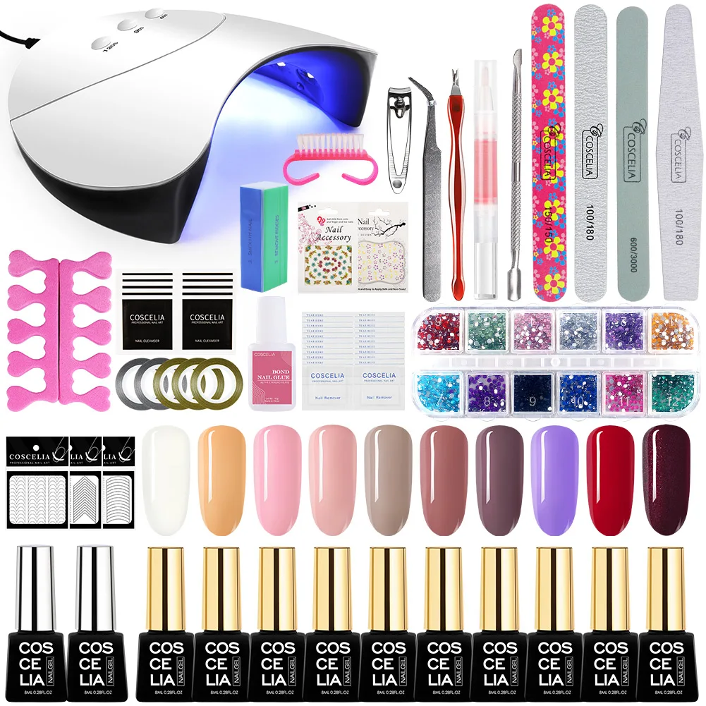 COSCELIA 36W UV LED Nail Lamp Full Nail Set With 10Pcs Nail Gel Polish Kit Soak Off Manicure Gel Polish For Nails Art Tools Set - Цвет: Kit 05