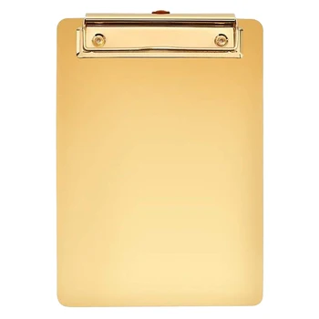 

HOT-A4 Clipboard Gold Stainless Steel Metal Legal Pad Menu Writing Pad Office Organiser with Hanging Hole