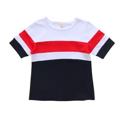 От 1 до 6 лет футболка в полоску для мальчиков детская белая, красная, черная футболка с короткими рукавами Топ, Детская школьная футболка