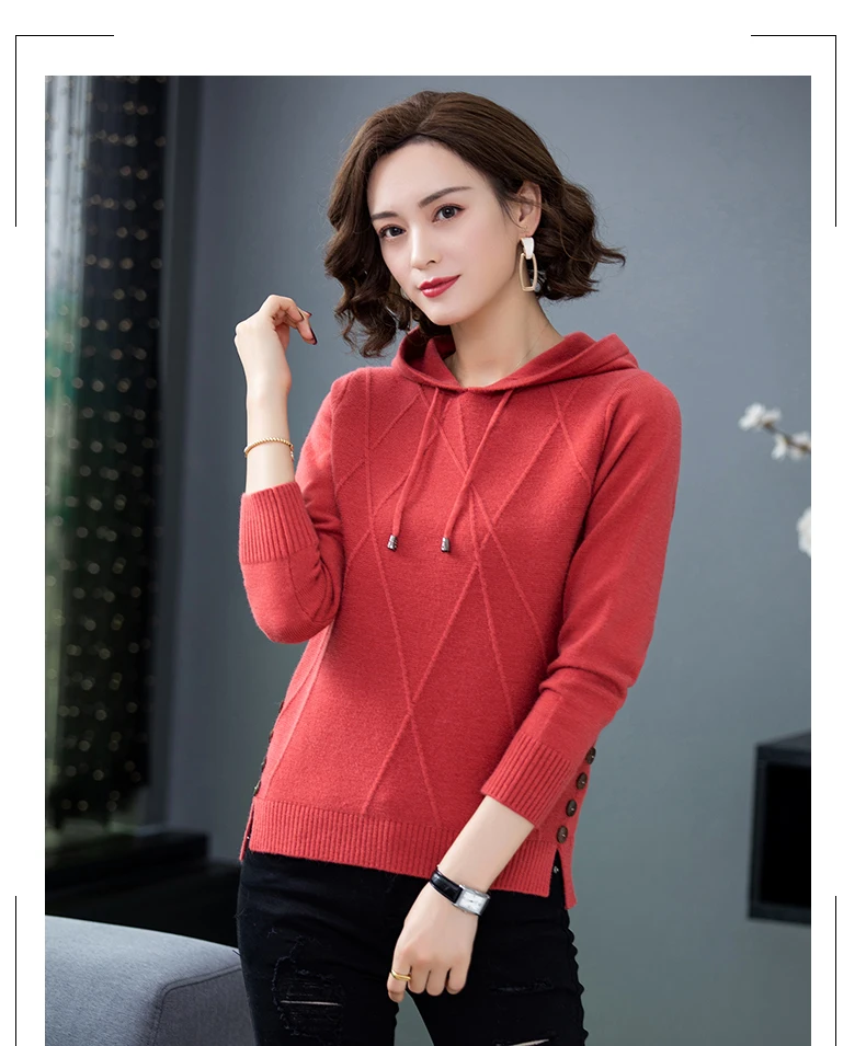 XJXKS ropa mujer Invierno модный кашемировый пуловер с капюшоном для женщин, однотонный вязаный женский свитер с длинными рукавами