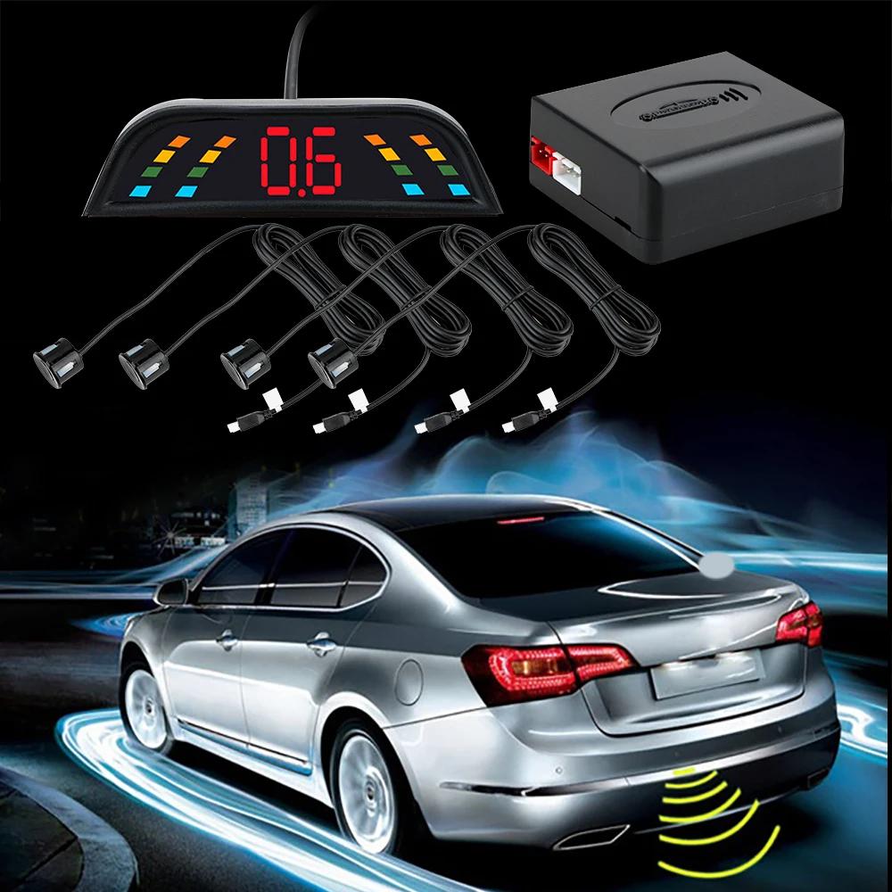 

Auto Parktronic Radar Monitor Backlight Display Reverse Backup Detector System Car LED Parking Sensor With 4 Sensors Intelligent