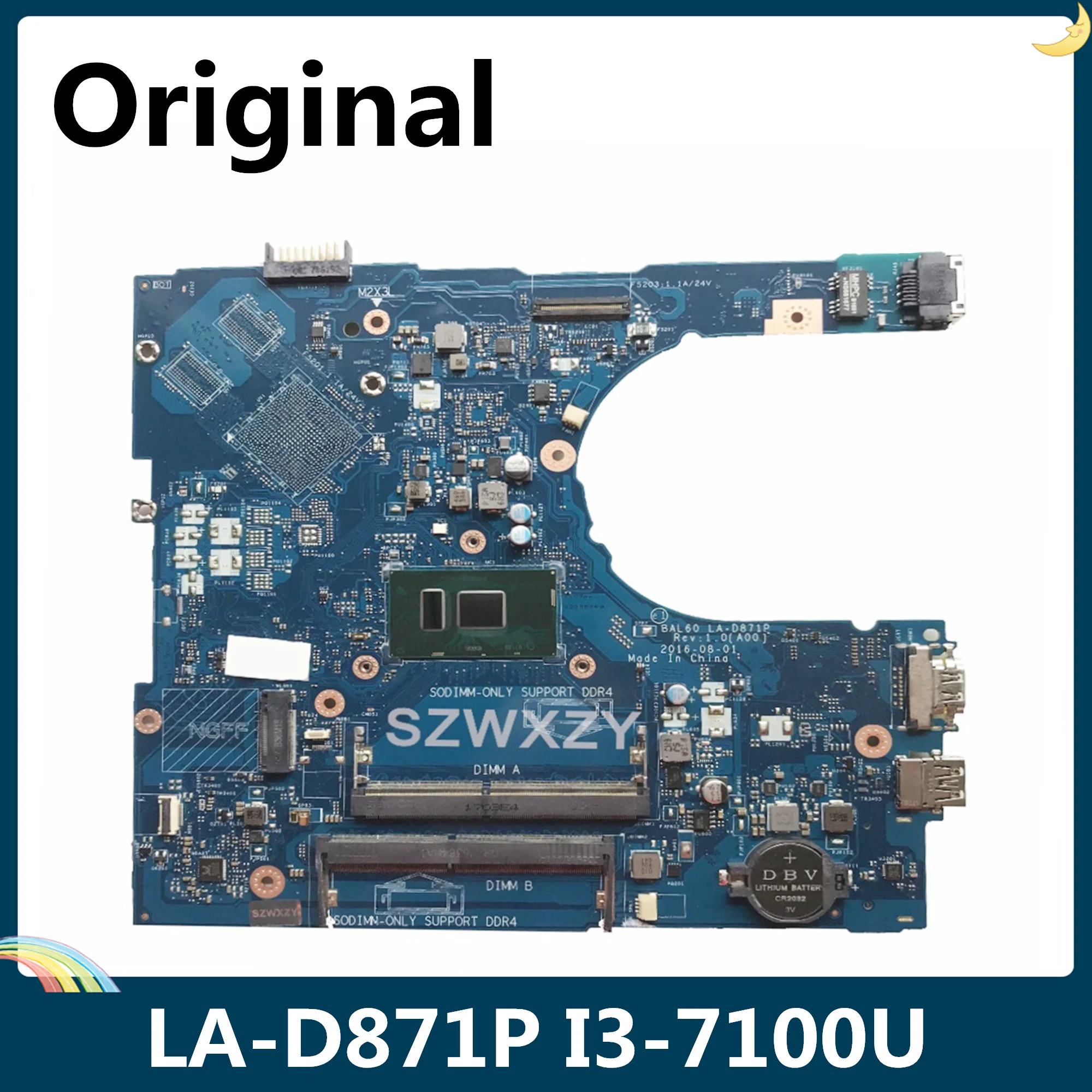 СОП для Dell Inspiron 5566 5468 Материнская плата ноутбука CN-0DMD9K 0DMD9K DMD9K LA-D871P I3-7100u DDR4 100%