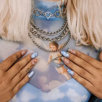 

cross-border accessories hip-hop personality geometric suit sautoir female hearts hollow out multi-layer chain necklace