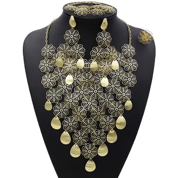 

TSROUND High Quality Italian Women New Luxury Fashion Multi-layer Tasseled Necklace Earrings Set